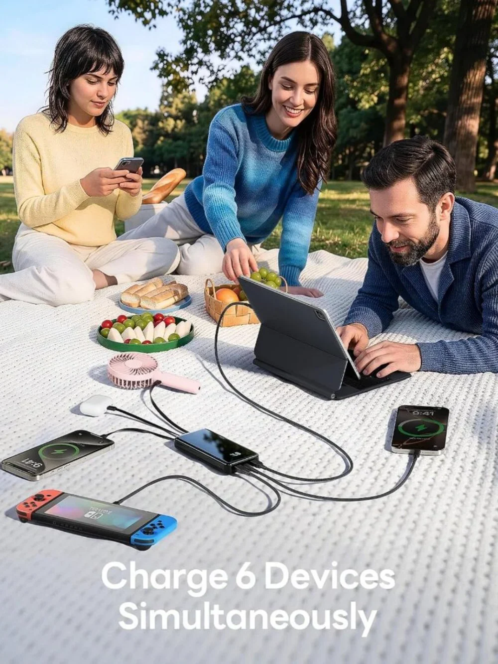 High-Capacity 50000mAh Portable Power Bank with 4 Built-in Cables & Fast